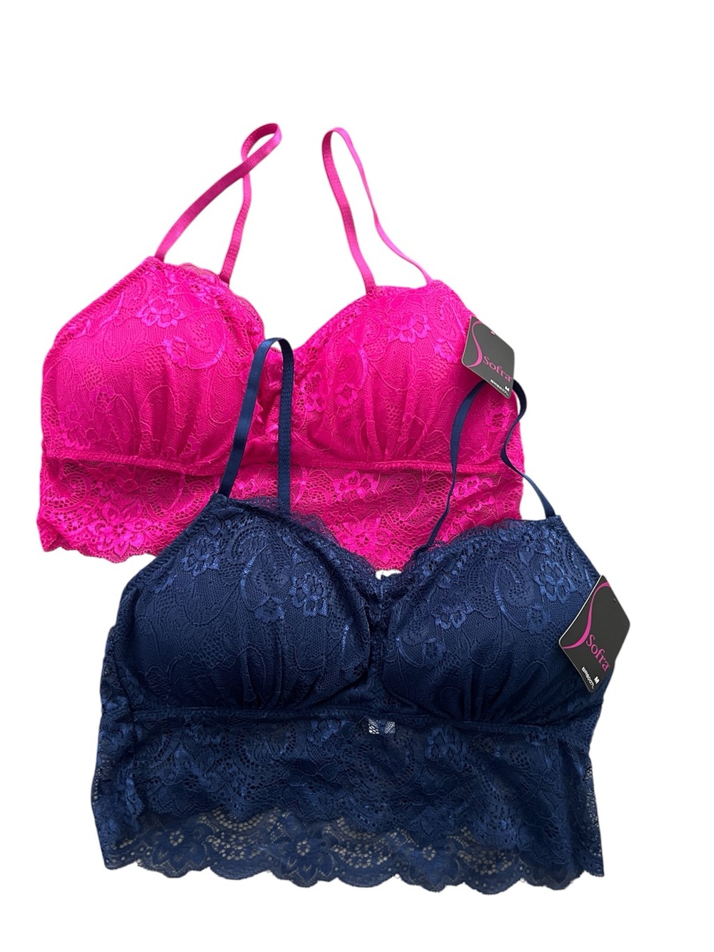 Sofra Lace Bralette Duo in Hot Pink & Navy - lot of 2 - NWT